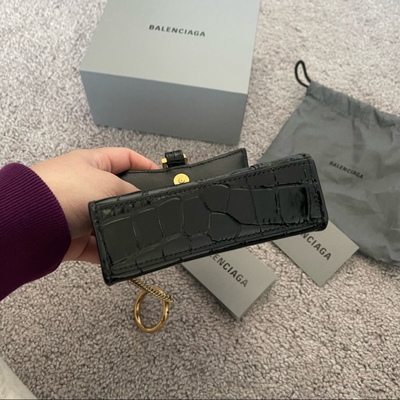 Balenciaga Croc Embossed Hourglass Card Case with Chain - Picture 5 of 6